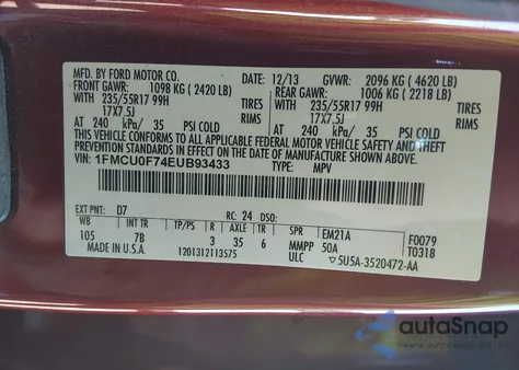 2014 Ford Escape S from USA, damaged, VIN 1FMCU0F74EUB93433